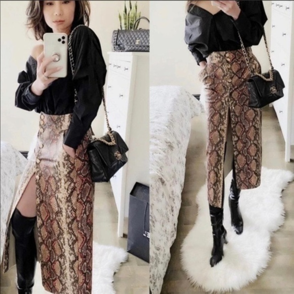 ZARA Faux Leather Animal print midi skirt 4387/270